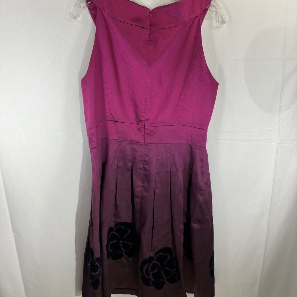 Kay Unger Silk Ombre Cocktail Dress Size 12 Purple Pink Fit & Flare Floral Hem - Picture 12 of 12